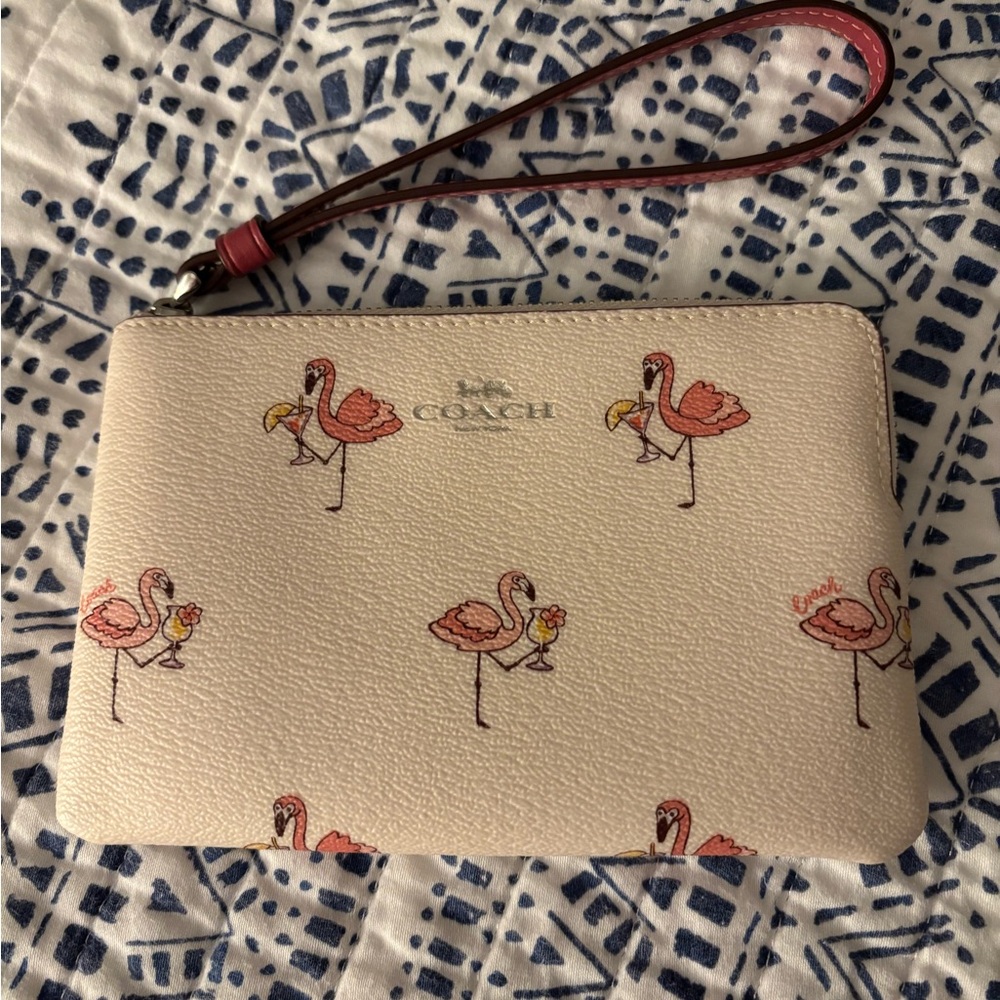Coach Pink Flamingo Pattern Wristlet